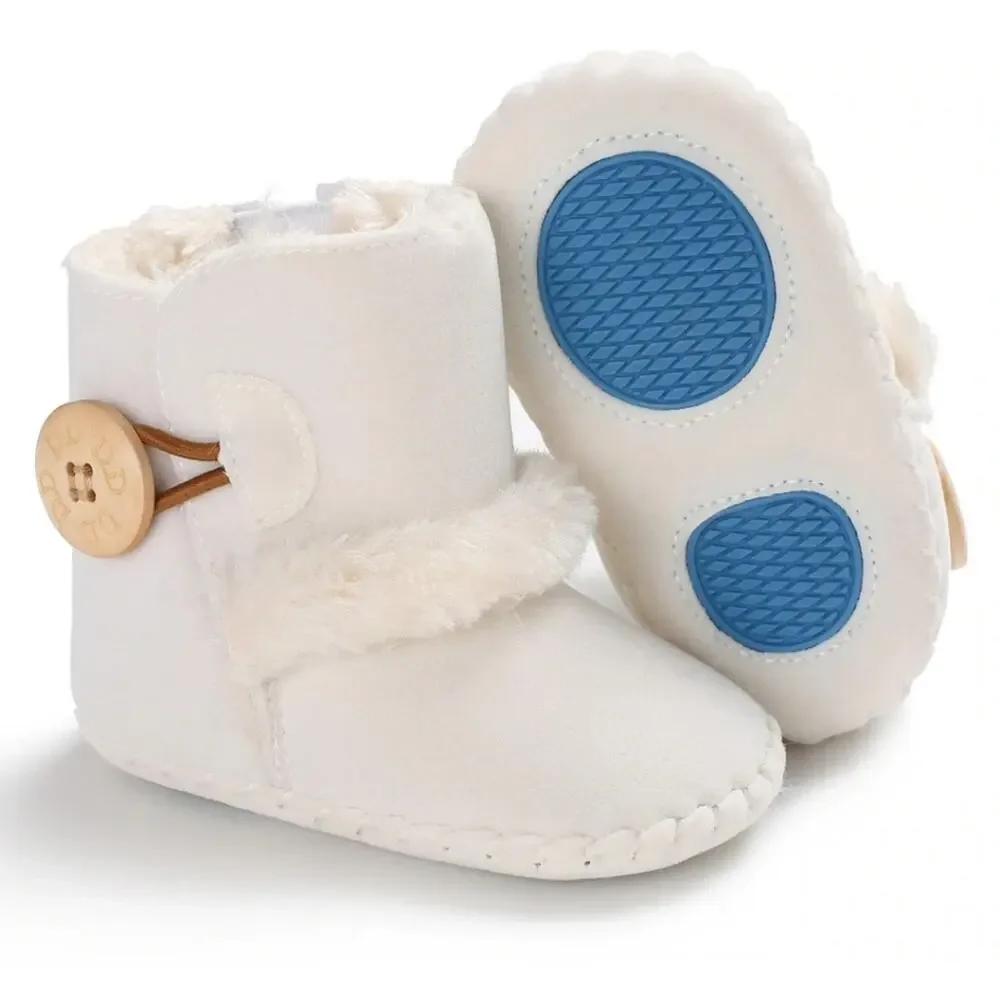 New button boot with faux fur liner 0-6M